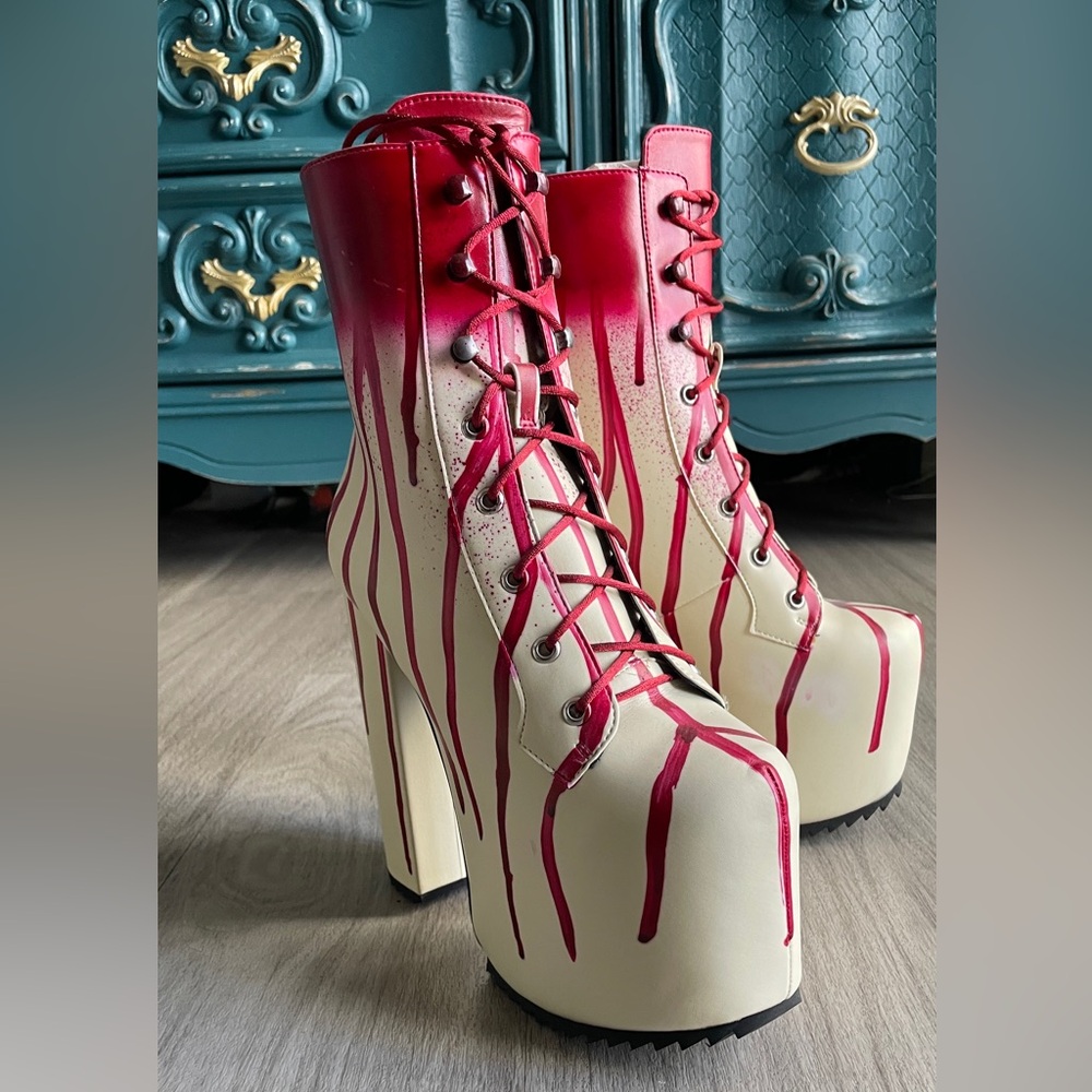 Dolls Kill Red and Cream Platform Boots